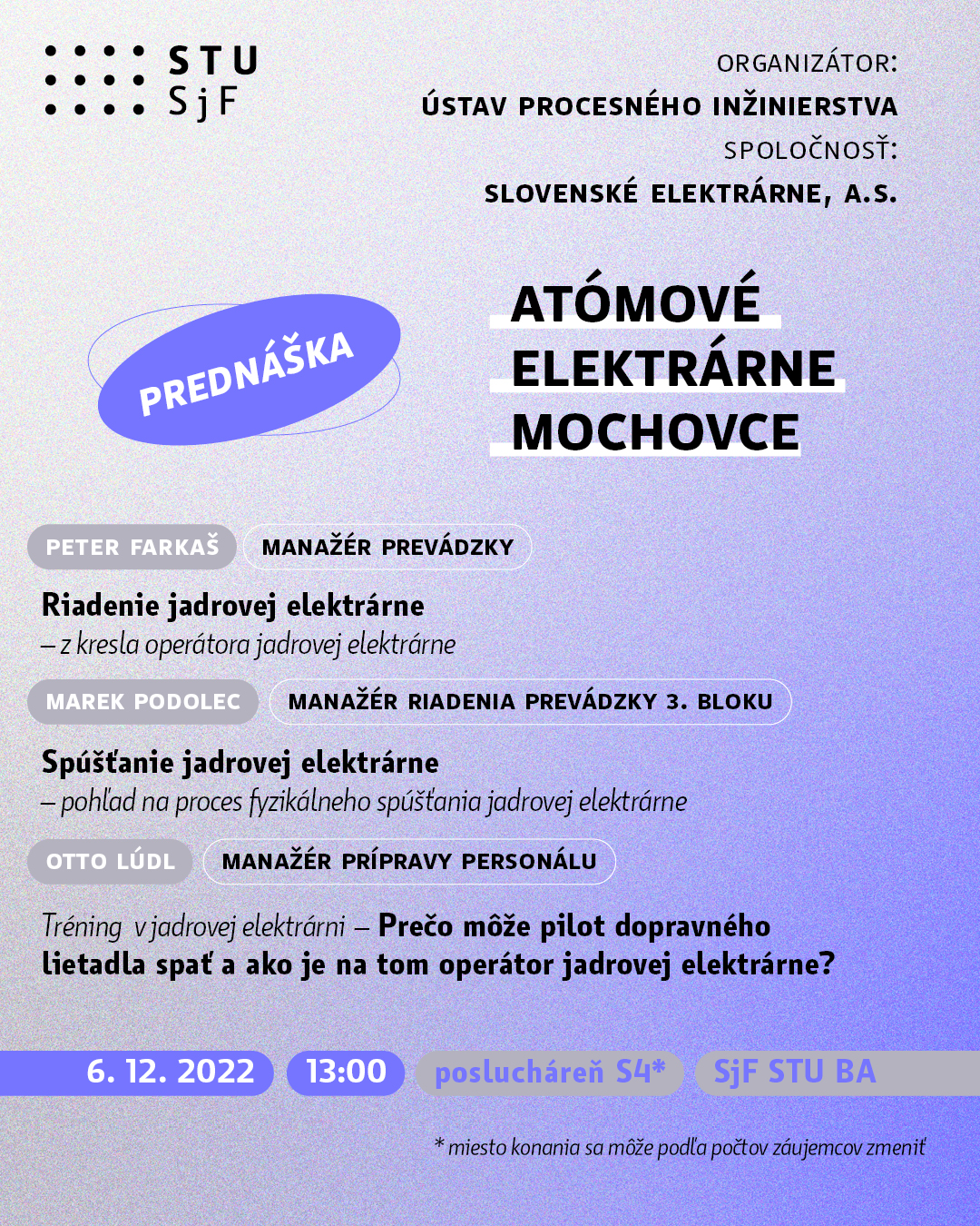 Prednášky Atómové elektrárne Mochovce - plagát
